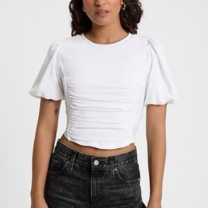 White Express Puff Sleeve Crop Top